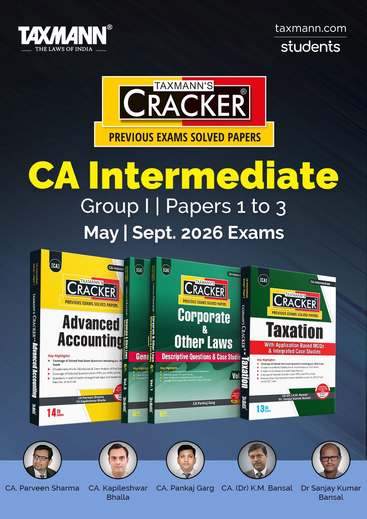 Taxmann's CRACKER COMBO for CA Inter | May/Sept. 2026 Exams – Group I | Papers 1 to 3 | CRACKER Series | Advanced Accounts, Law, and Tax | February 2026 Edition | Set of 3 Books Taxmann