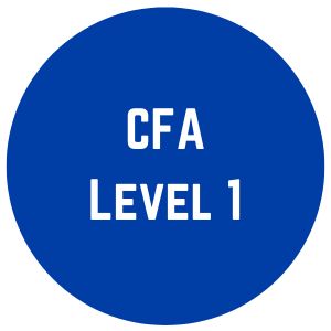 Blue circle with the text 'CFA Level 1' inside