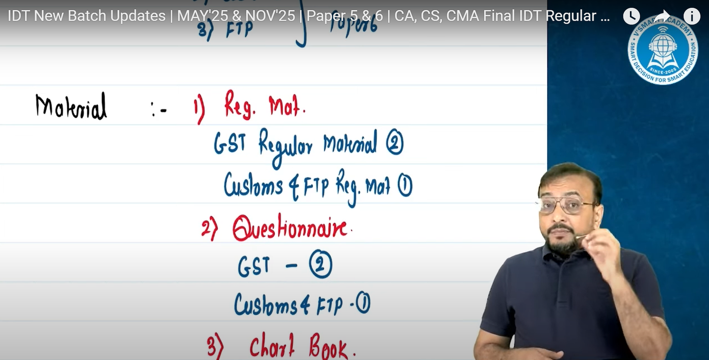 CMA Final Indirect Tax Laws Exam Oriented Batch by CA Vishal Bhattad