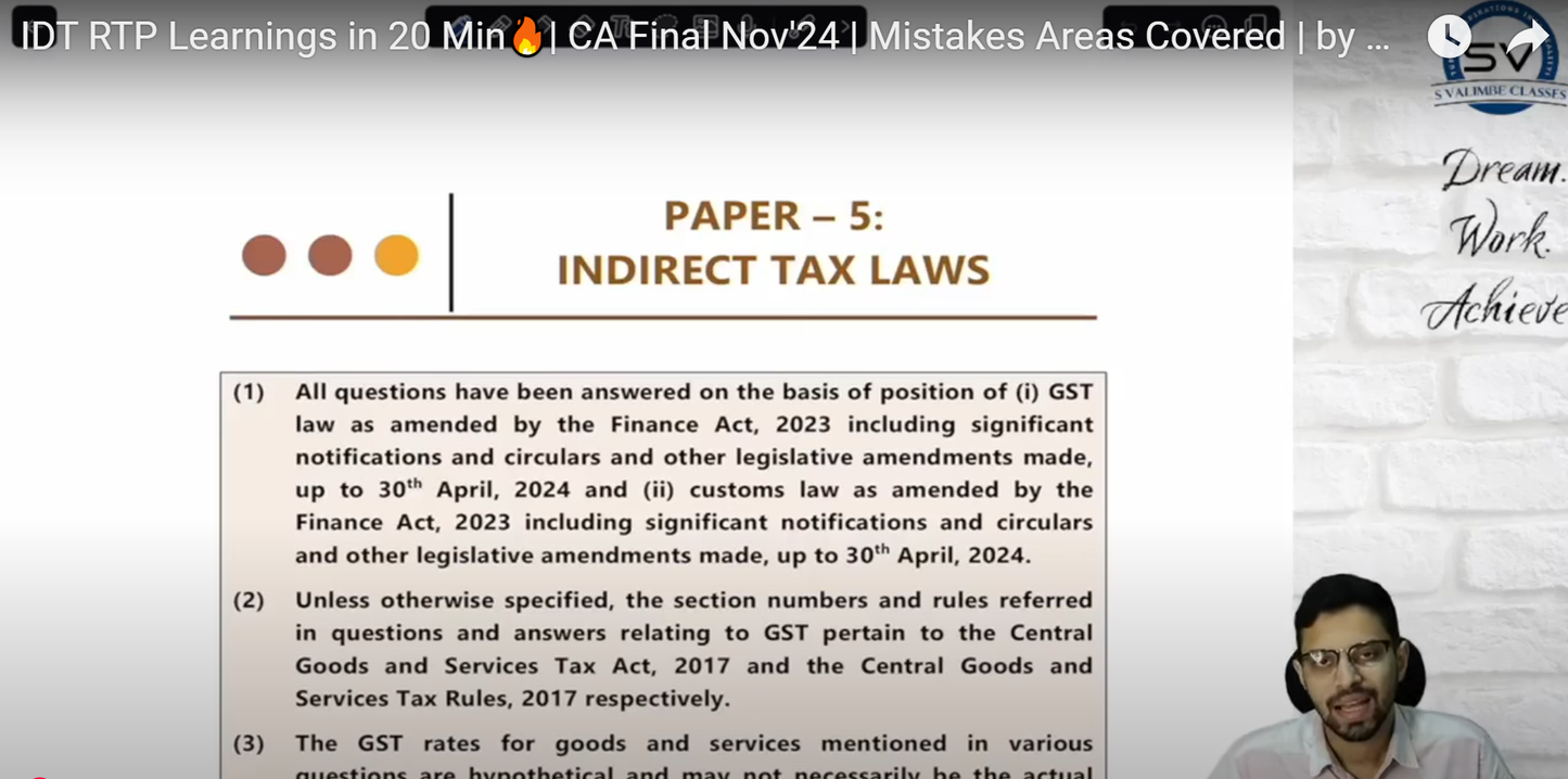 CA Final Indirect Tax Hindi Exam Oriented Batch By CA Siddhesh Valimbe